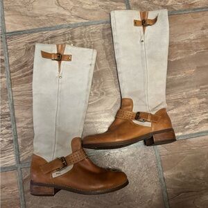 Chocolate Blu “Louisa” Tall Leather + Suede Riding Boots – Women’s 7